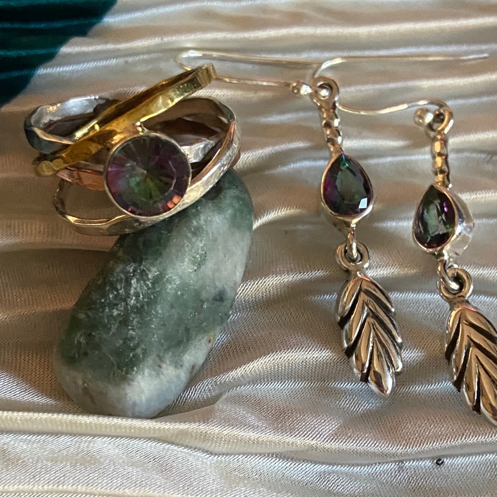 Rainbow Topaz Earrings & Ring Sz 6.5